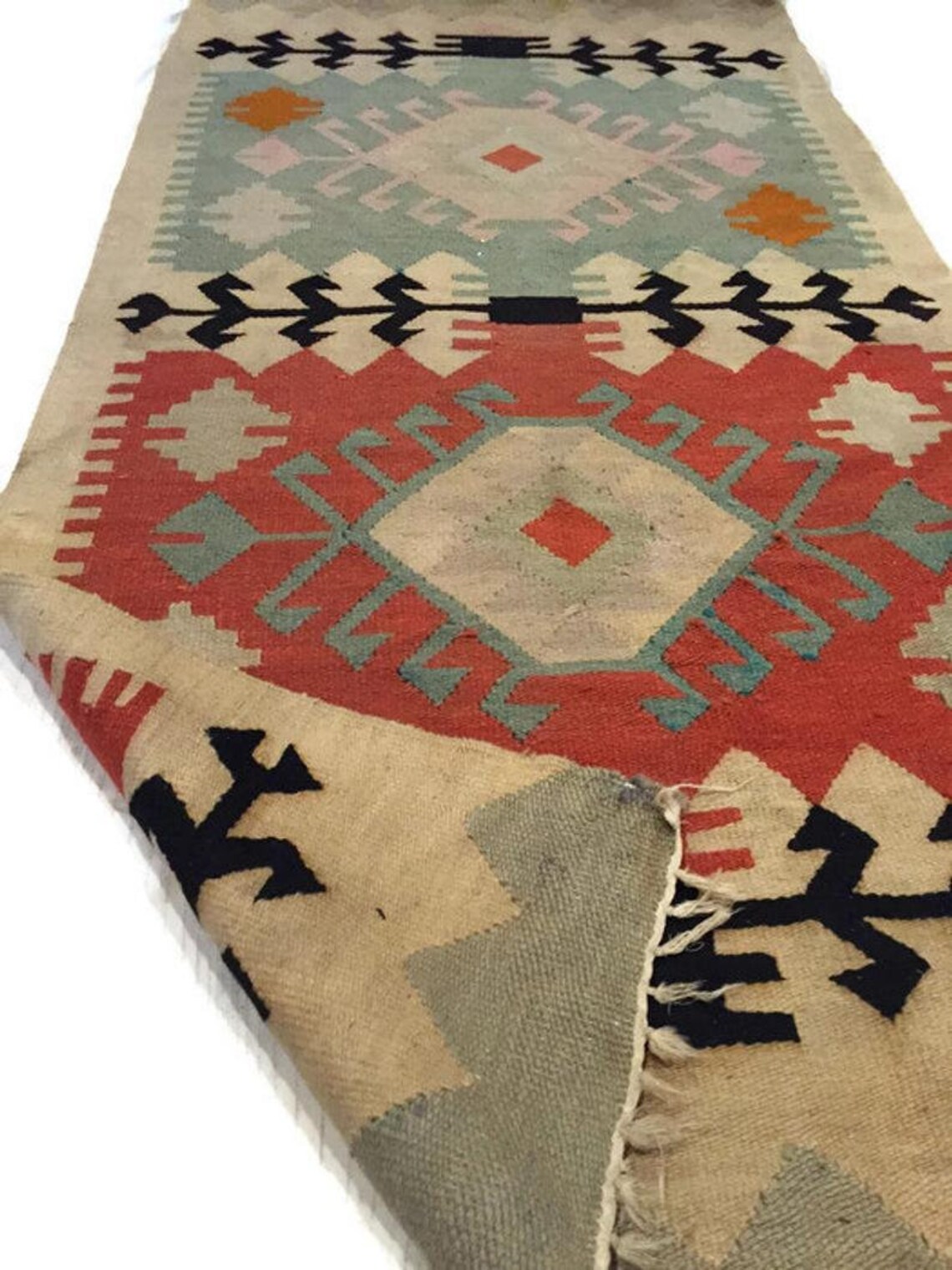 Vintage Turkish Kilim Runner Rug Boho Decor Tribal Pink Etsy