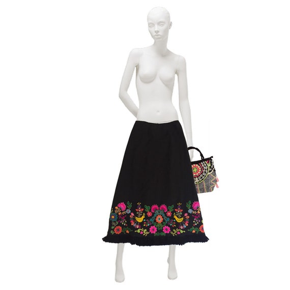 Vintage Boho Long Skirt Crewel Maxi Skirt Long Emb