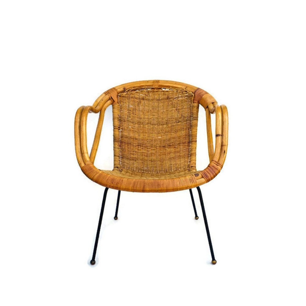 Mid Century Modern Rattan Chair Sculpted Bamboo Lounge Hoop Etsy