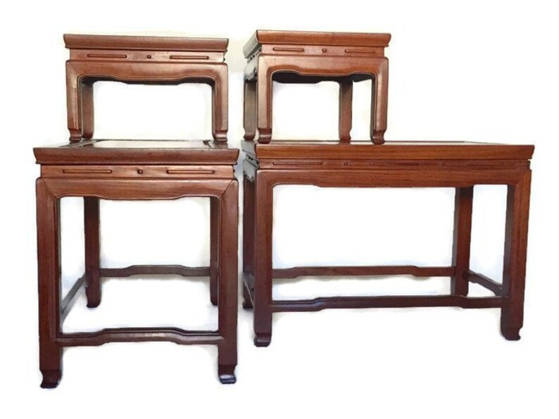 Vintage Chinese Ming Rosewood End Tables PAIR Teak Nightstands Etsy