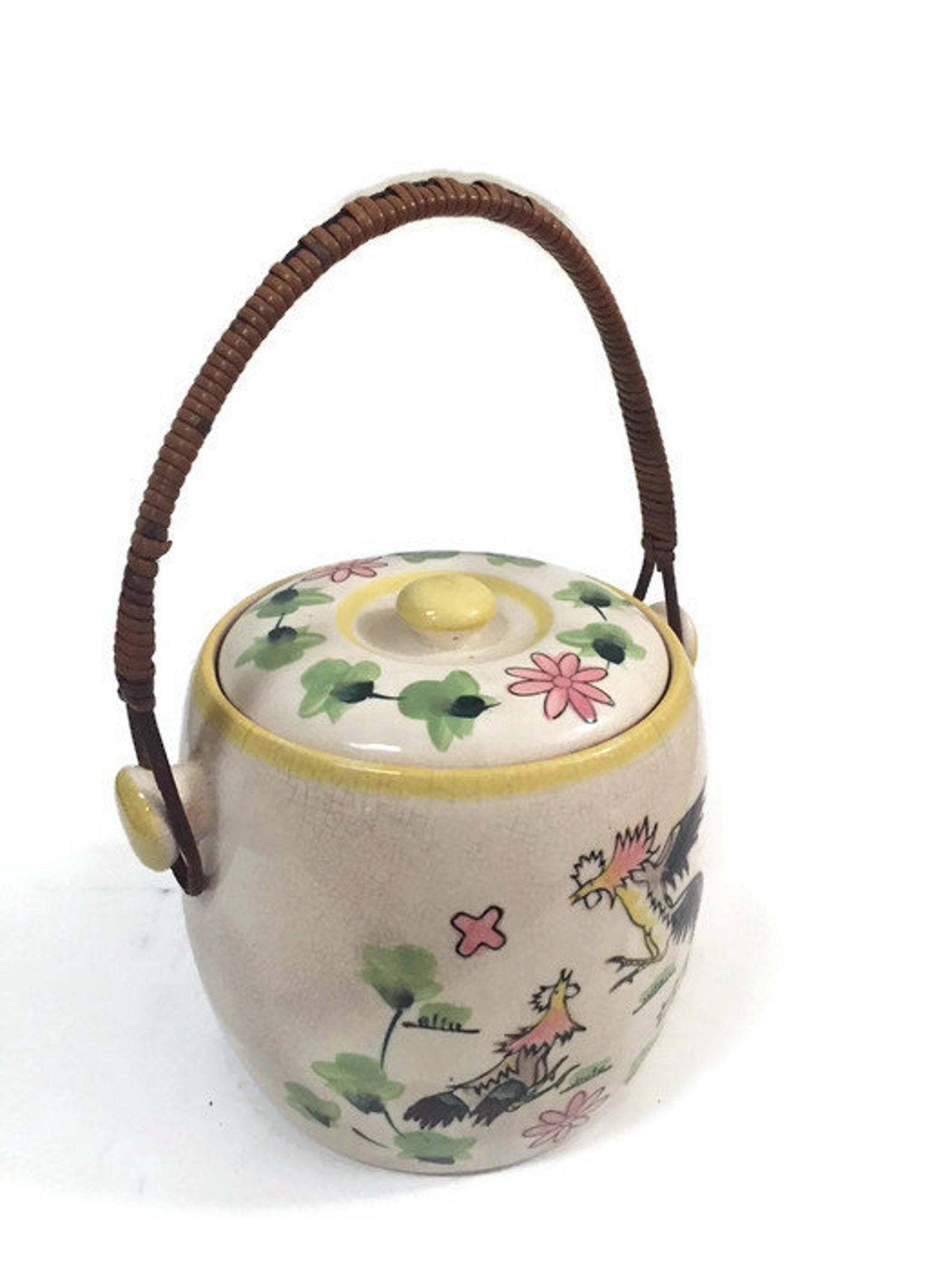 Antique Cookie Jar with Rattan Handle Hanging Storage Jar Boho Etsy
