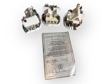Thomas Kinkade Winter Memories Ornaments – Lot of 3 (With COA) “Christmas Cottage,” “Lights of Home,” and “Santa’s Workshop Toys