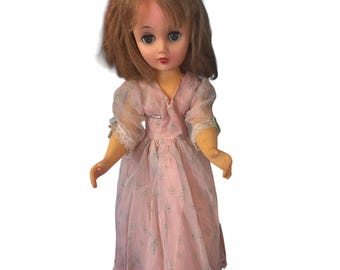 Vintage 1950s 14R Blonde High Heeled Fashion Doll 18" In Pink Floral Dress