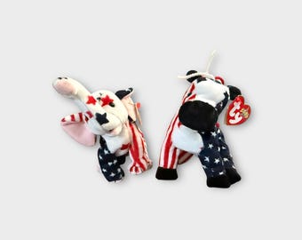 Ty Beanie Babies Patriotic Pair – “Righty” the Elephant & “Lefty” the Donkey (2000 Election Set)