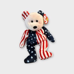 Ty Beanie Baby “Spangle” the Bear – 1999 Patriotic USA Flag Design – With Tag