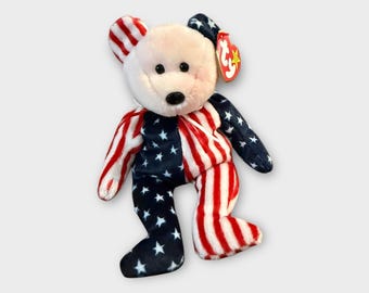 Ty Beanie Baby “Spangle” the Bear – 1999 Patriotic USA Flag Design – With Tag