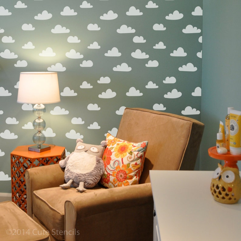 Cloud Wall Stencil Reusable image 1