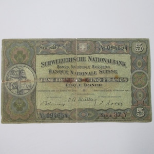 1947 Switzerland 5 Francs Banque Nationale Suisse paper currency banknote~*RARE*