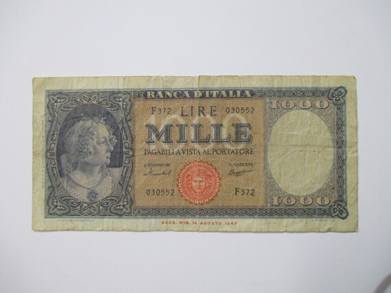 1947 Italy 1000 Lire Mille Banca D Italia Good Etsy