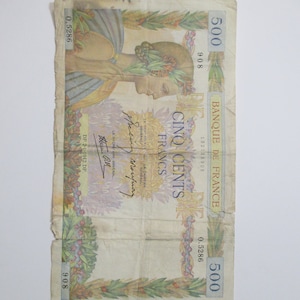 1942 Banque de France 500 Francs~ LARGE BANKNOTE~**Good Condition**~**RARE**