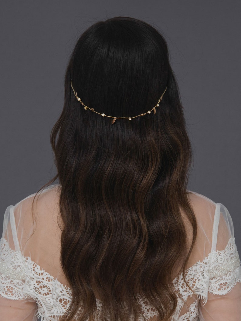 Gold leaf bridal forehead headband,crystal headchain jewelry,Greek goddess wedding crown,Leaves hair vine,Leaf Tiara,Leaf Halo,Crystal Tiara
