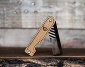 Personalized Beard Comb - Handmade Folding Wood Pocket Accessory for Mustache Grooming with Bamboo Scales aand Tigerlily Marble Acrylic