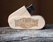 Personalized USB Flash Drive - 8 GB Wood Folding Thumb Drive - Memory Stick - Photographers, Wedding Photos, Music Storage, Video, Gift