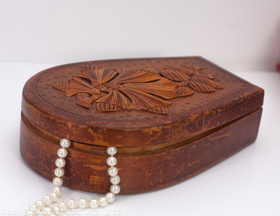 Antique Polish Jewelry Box Hand Carved Wooden Keepsake Large Etsy