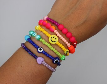 Set of 6 OR Individual Pride Rainbow Beaded Stacker Bracelet