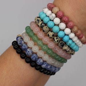 Mother's Day Gift ONE Natural Semi Precious Gemstone Bead Personalized CUSTOM Name Word Hematite Gold Bracelet image 9