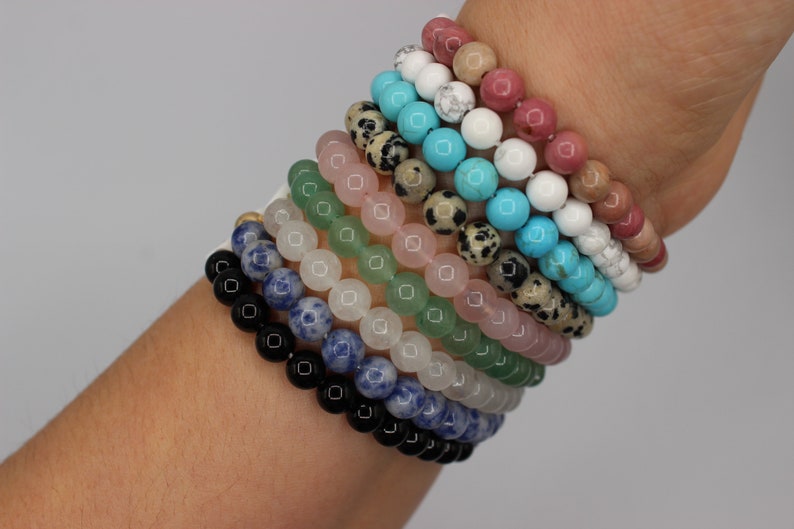 Mother's Day Gift ONE Natural Semi Precious Gemstone Bead Personalized CUSTOM Name Word Hematite Gold Bracelet image 9