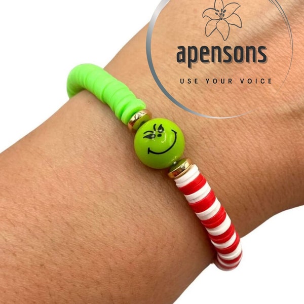 Grinch Heishi Bead Christmas Bracelet