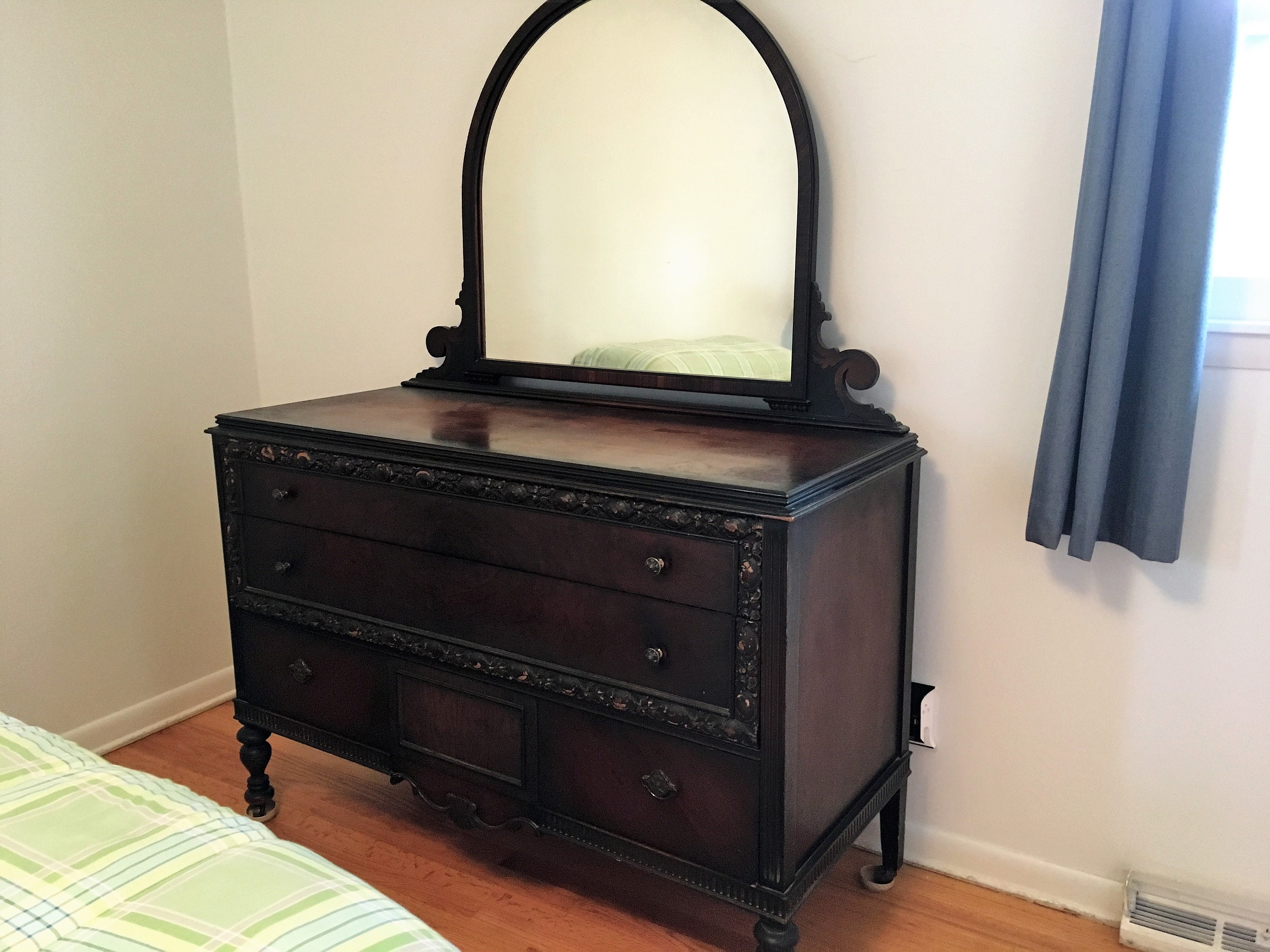 Vintage 1920 1930s Jacobean Revival Style Dresser With Mirror Etsy