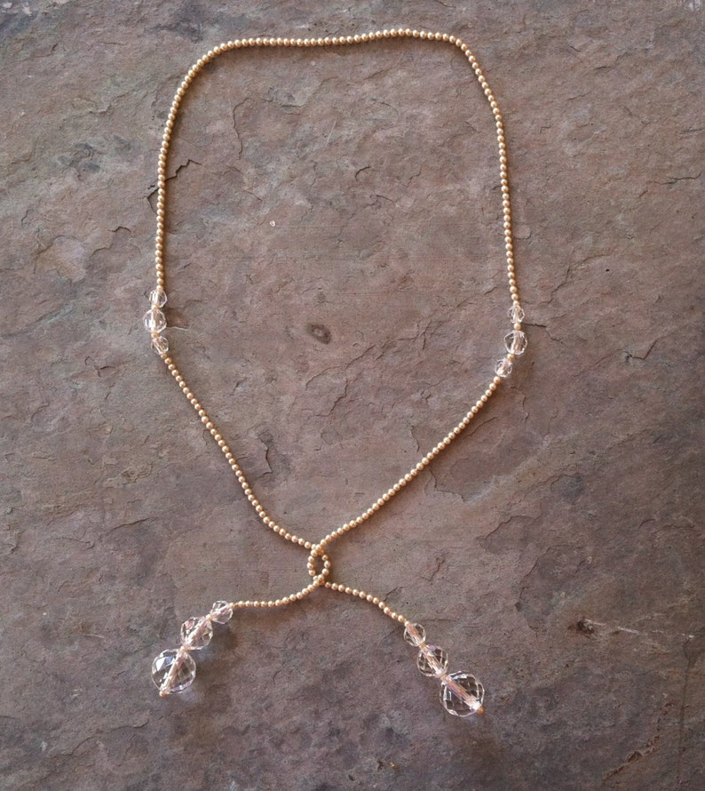 Vintage Crystal & Faux Pearl Lariat Necklace Etsy