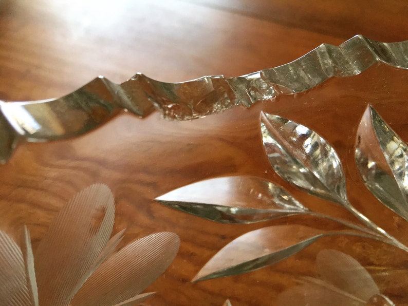 Vintage Pressed and Etched Glass Bowl with Sawtooth Rim ...