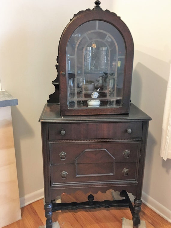 Vintage 1930s Domed Top Curio Cabinet Hutch With Desk Drawer Etsy