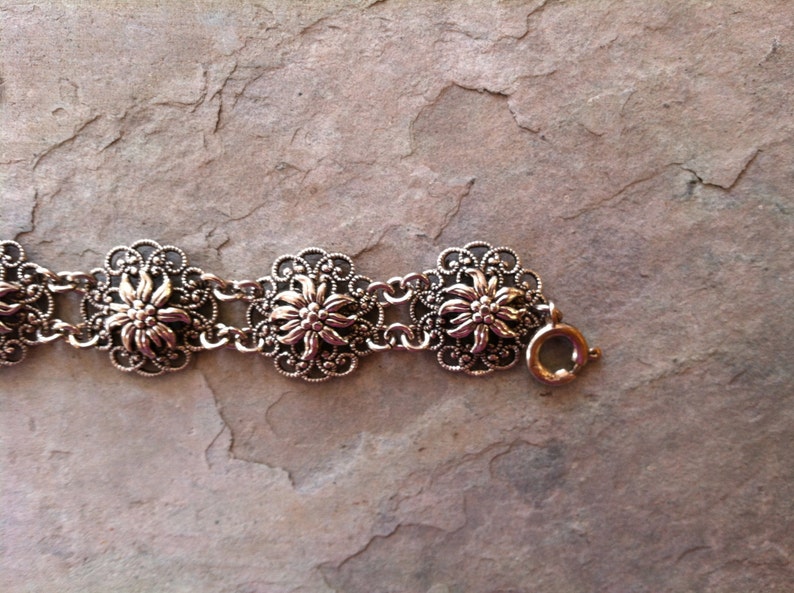 Vintage Silver Tone Filigree & Floral Bracelet Etsy