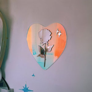 Rose Reflector mirror - y2k 2000&#39;s wall art artistic acrylic mirror holographic neon retro mirror vintage style home decor iridescent