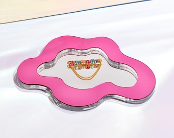 Wiggly Tablett in rosa - rosa Spiegeltablett, Herzstück Teller Home Decore Retro funky Wiggly Tablett für Schmuckteller