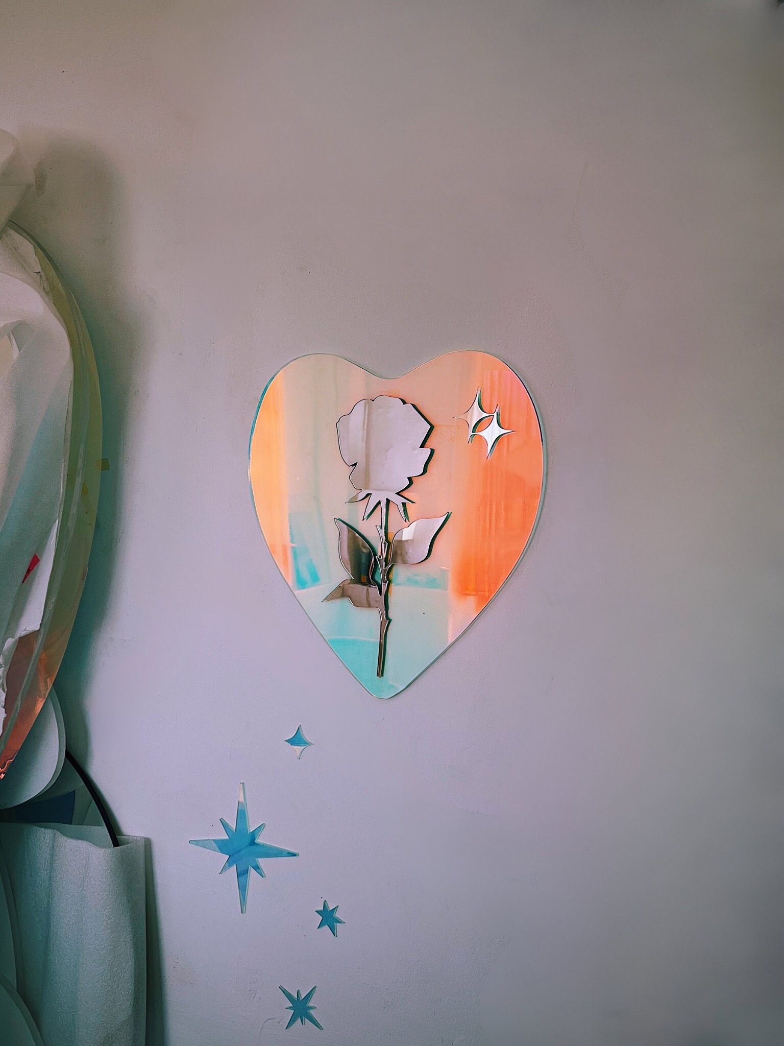 Rose Reflector mirror - y2k 2000's wall art artistic acrylic mirror holographic neon retro mirror vintage style home decor iridescent