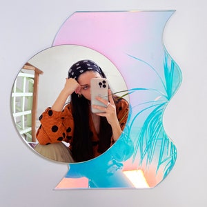 Rena Round Reflector mirror wavy acrylic mirror wiggly mirror amorphic mirror retro mirror retro object image 5