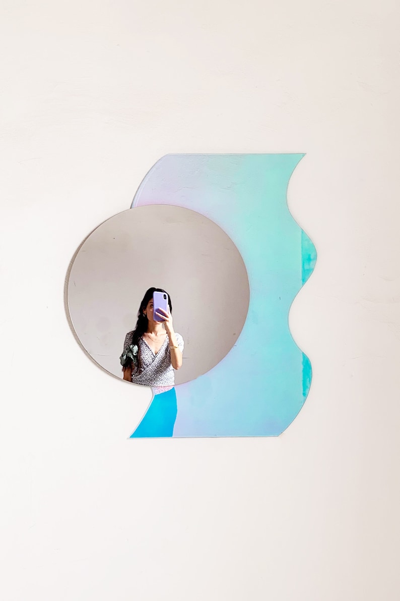 Rena Round Reflector mirror wavy acrylic mirror wiggly mirror amorphic mirror retro mirror retro object image 8