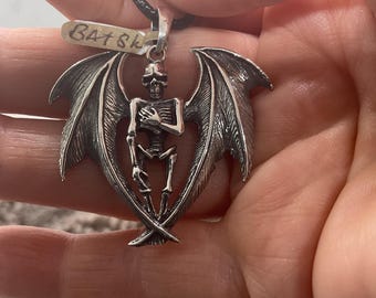 Sterling silver LARGE winged Skeleton Pendant.