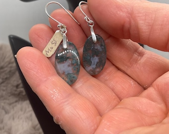 Moss Agate sterling silver earrings.
