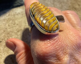 Adjustable Engraved Oval tigers eye ring