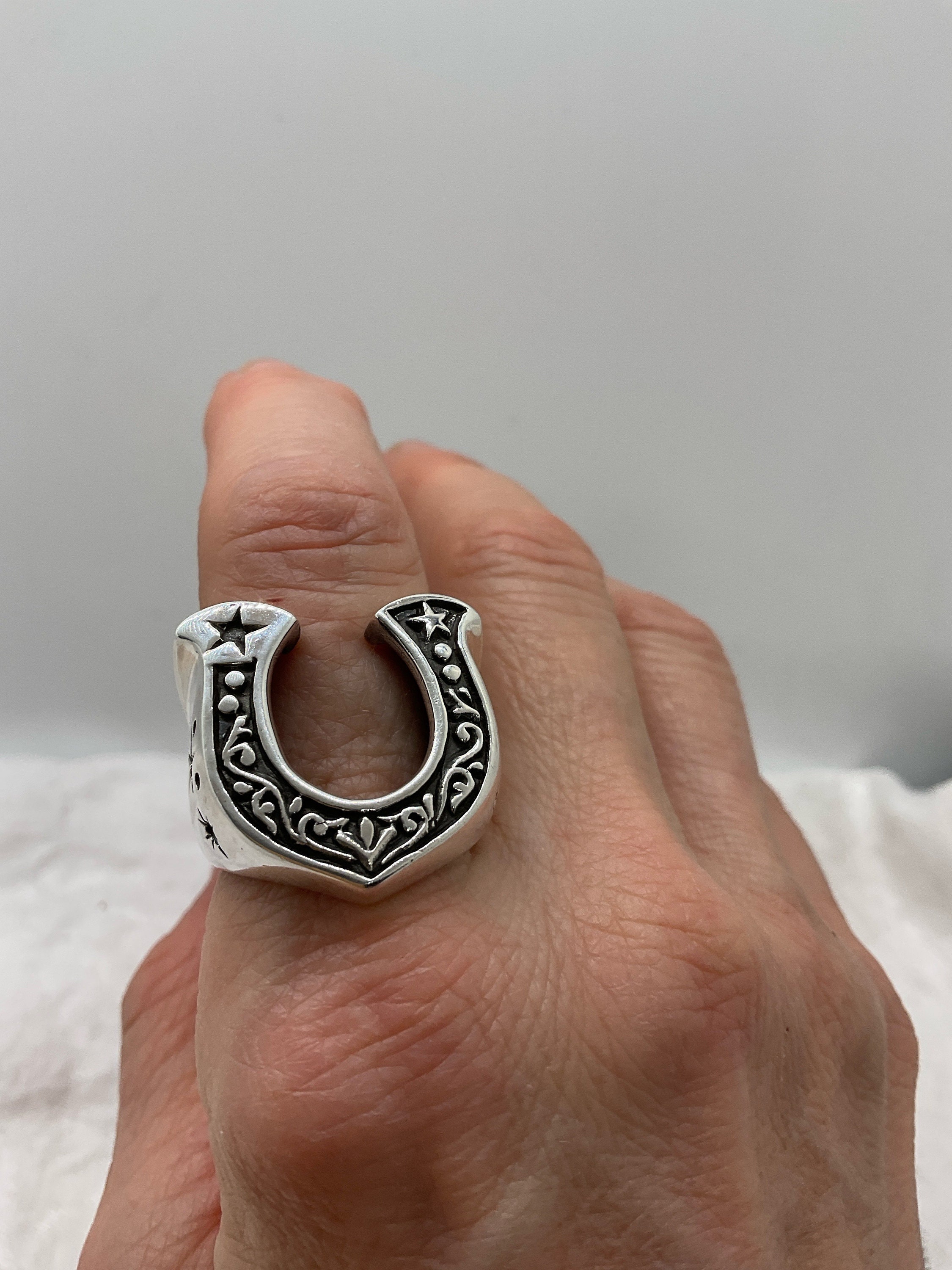 Sterling Silver Chunky Biker Lucky Horseshoe Ring - Etsy