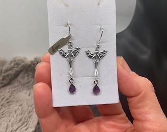 Amethyst drop Fairy and  Angel ,sterling silver earrings.