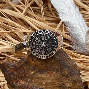 Sterling silver Viking  Compass with Runes ring