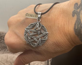 Silver serpent pentagram pendant