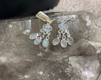 Sterling Silver Multi Rainbow Moonstone Drop Earrings