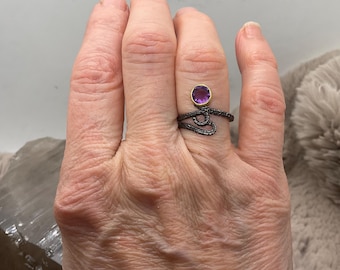 unusual Oxadised Silver Amethyst ring