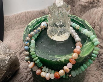 Chrysophase and Sunstone Beaded Necklace