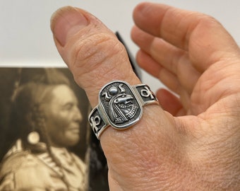 Bague égyptienne Anubis Ank en argent sterling