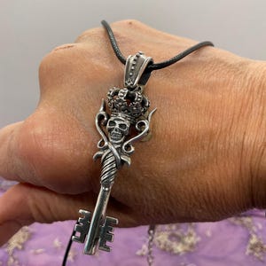 Sterling silver LARGE Chunky Skull and Crown Key Pendant.
