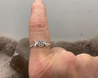 Sterling silver Tripple moon pentagram stacking Ring