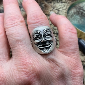 V for Vendetta Brushed silver ring