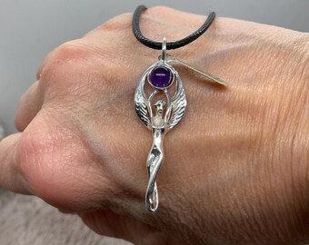 Silver Amethyst goddess pendant