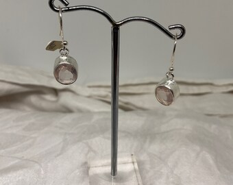 Brushed Sterling Silver Rose Quartz Faceted Drop Earrings