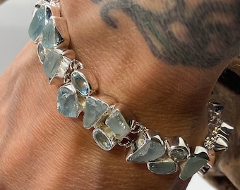 Gemstone Blue Sterling Silver Chunky Bracelet