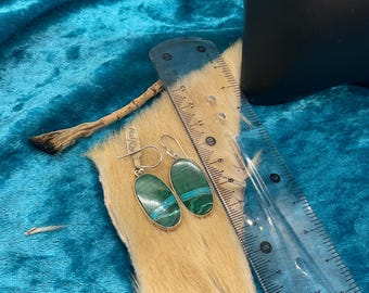 Malachite Chrysocolla Earrings: Sterling Silver 925, Green & Blue Gemstone